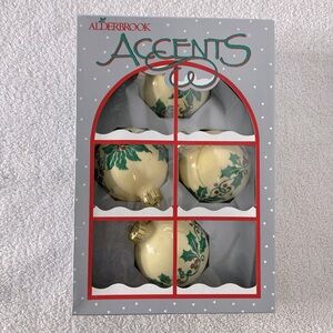 Vintage Accents Cream Green Glass Christmas Tree Ornaments X4